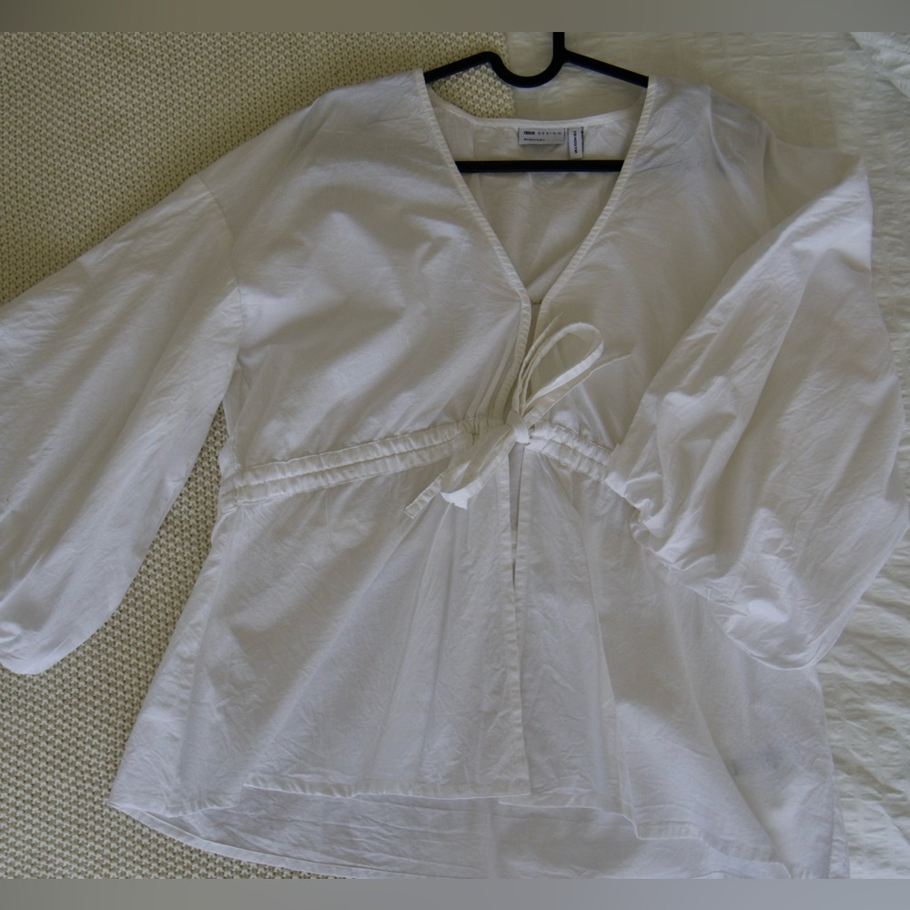 White Balloon Sleeve Kimono Blouse